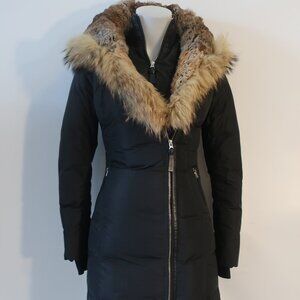 Womens Mackage Lavish Trish Black Fur Hood Trim Zip Duck Down Puffer Coat XS